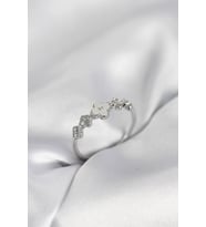 Pilelistore  Gümüş Renk Minimal Yonca ve Zirkon Taşlı Kadın Yüzük