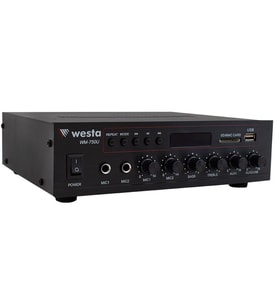 Westa WM-750U 80 Watt 100V-70V Mini Amplifikatör 4-16 Ohm USB-SD-Bluetooth 2 Mikrofon Girişli Trafolu Anfi Mixer Amfi