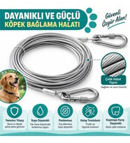 SN-38108 10 Metre Çelik Köpek Bağlama Halatı Kilitli Karabina PVC Kaplamalı