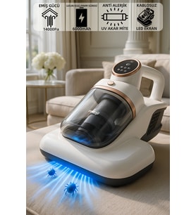Mioji UV10C 6000mAh Anti Alerjik Ultraviyole 14000Pa Akar Mite Temizleyici Kablosuz Şarjlı Süpürge (Beyaz)