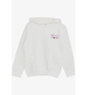 Breeze Kız Çocuk Sweatshirt Kanguru Cepli Yazı Baskılı Güpürlü 3-8 Yaş, Ekru