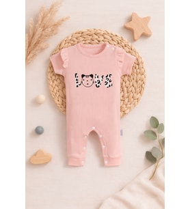 Kız Bebek Pamuklu Love Yazılı Yazlık Bebek Tulum - Pembe