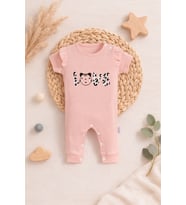 Kız Bebek Pamuklu Love Yazılı Yazlık Bebek Tulum - Pembe