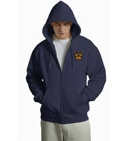 Erkek Yorkshire Terrier Baskılı Oversize Fermuarlı Hoodie (Lacivert)