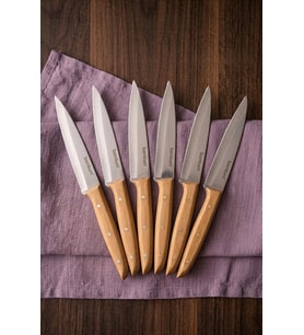 Bambum Gea 6'lı Bambu Saplı Steak Bıçağı Seti 21.5 cm - Paslanmaz Çelik Lazer Tırtıklı Et Bıçağı