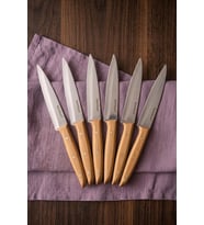 Bambum Gea 6'lı Bambu Saplı Steak Bıçağı Seti 21.5 cm - Paslanmaz Çelik Lazer Tırtıklı Et Bıçağı