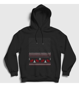 Presmono Unisex Siyah Pattern Desen Geyik Yılbaşı Kapüşonlu Sweatshirt 364901tt