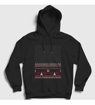 Presmono Unisex Siyah Pattern Desen Geyik Yılbaşı Kapüşonlu Sweatshirt 364901tt