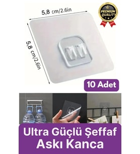 10 Adet Süper Güçlü İz Bırakmaz Suya Dayanıklı Şeffaf Banyo Mutfak Ayna Tablo Raf Tutucu Askı Kanca