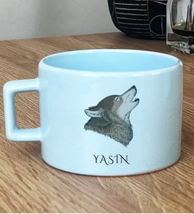 Kişiye Özel Kurt Baskılı Hediye Pastel Fincan Babaya Kardeşe Hediye (Mavi)