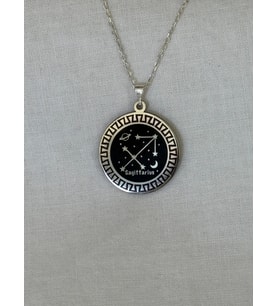 Sy Kuyumculuk Burç YAY (SAGITTARIUS) YILDIZ Haritalı Mineli Kolye (Gümüş Gri)