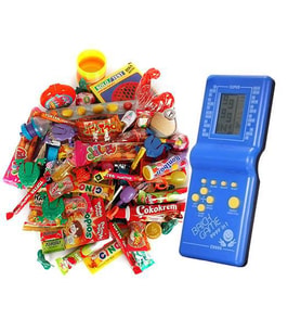 Nostaljik Lezzetler Hediye Kutusu Mavi Tetrisli Büyük Boy 80'ler 90'lar