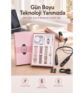 Kablolu Bluetooth Kulaklık ve Kadınlara Özel Bileklik Hediyeli Yeni Nesil Akıllı Saat 3 Kordonlu