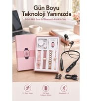Kablolu Bluetooth Kulaklık ve Kadınlara Özel Bileklik Hediyeli Yeni Nesil Akıllı Saat 3 Kordonlu