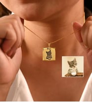 Kişiye Özel 925 Ayar Gümüş Tasarım Evcil Hayvan Fotoğraflı İsim Kolye (Gold)
