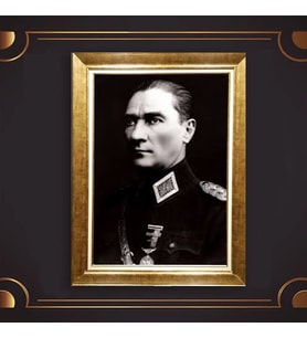 Altın Varaklı Çerçeveli Paspartulu Atatürk Tablo nl02A438 (Gold)