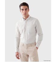 LCWAIKIKI Classic Bej Regular Fit Çizgili Oxford Erkek Gömlek