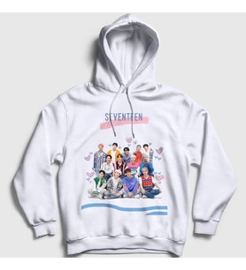 Presmono Unisex Beyaz Band K Pop Seventeen Kapüşonlu Sweatshirt 547951tt