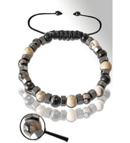 Sertifikalı Silver Hematitli 6 Mm Siyah - Beyaz Akik Taşı Bileklik - Tibet Akiği (Çok Renkli)