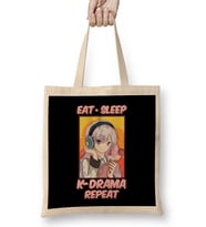Cute & Funny Eat Sleep K-Drama Repeat Korean K Pop Bez Çanta Uzun Saplı
