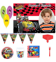 Afiş Hediyeli Mickey Mouse Roadsters Doğum Günü Süsleri, Fotoğraflı Parti Seti  8 Kişilik Parti mal-