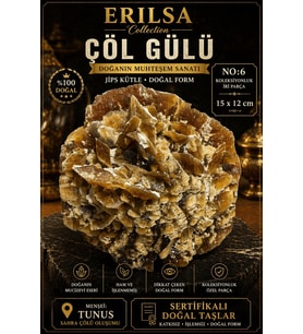 Sertifikalı Çöl Gülü Taşı Kütle - 15x12 cm Koleksiyonluk İri Doğal Jips Kütle Özel Parça (Çok Renkli)