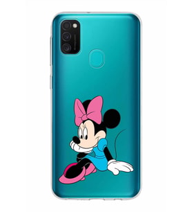 Samsung Galaxy M21 Kapak Minnie Mouse Tasarımlı Şeffaf Silikon Kılıf