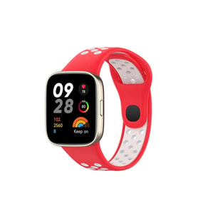 Xiaomi Redmi Watch 3 Spor Delikli Kordon - Kırmızı-Beyaz