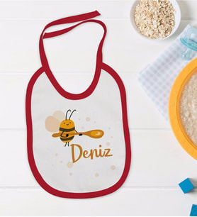 BK Kids Kişiye Özel İsimli Kırmızı Bebek Mama Önlüğü-38