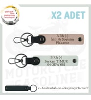 Motorcu Friends Hediye, İsim Plaka ve B Rh (-) Kan Grubu Yazılı x2 Anahtarlık, Yavruağzı-Beyaz-Laci (Çok Renkli)