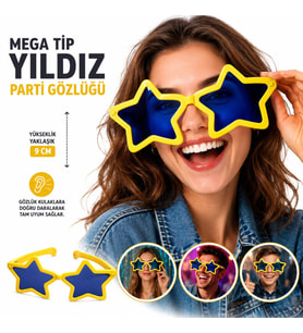 Mega Tip Yıldız Parti Gözlüğü Sarı Renk (5343)