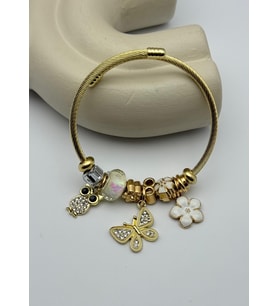 Çelik Gold Taşlı Kelebek Baykuş Çiçek Charmlı Pandora Bileklik - 26blk31