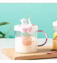 Livava Pipetli Tavşan Ve Ayıcık  Cam Kupa, 9x8,5