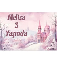 Pembe Orman ve Şato Temalı Doğum Günü Afişi -3 35X50 cm