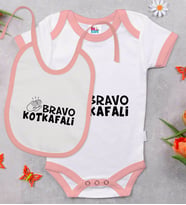 BK Kids Bravo Kotkafali Tasarımlı Pembe Bebek Body Zıbın ve Mama Önlüğü Hediye Seti-1