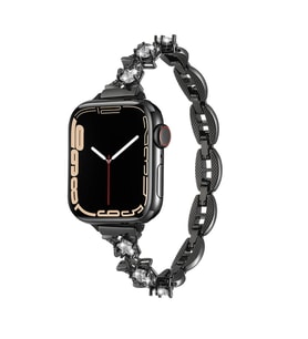 Apple Watch 40mm Kordon Metal Yıldız Taşlı Kolay Kısaltılabilen Band 104 (Siyah)