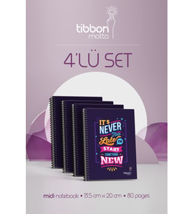 Tibbon Motto Midi Defter Spiralli 4'lü Set New
