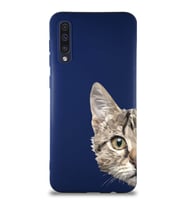 Samsung Galaxy A30S Soft Premier Kapak Catface Tasarımlı Silikon Kılıf - Lacivert (Şeffaf)