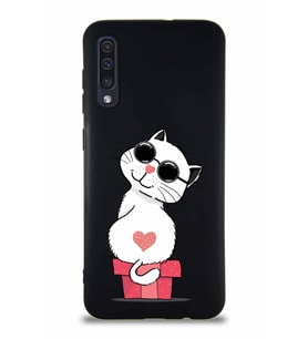 Samsung Galaxy A50S Soft Premier Kapak Coolcat Tasarımlı Silikon Kılıf - Siyah (Şeffaf)