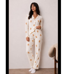 Night Kadın Uzun Kollu Düğmeli Alt Üst Uyku Pijama Takımı