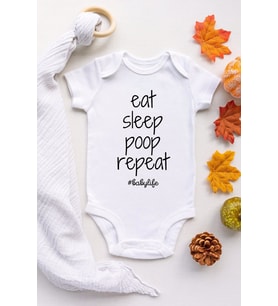 Eat Sleep Poop Repeat Kısa Kol Çıtçıtlı Body
