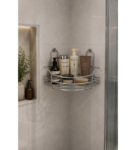 Paslanmaz Çelik Askılı Tek Katlı Üçgen Köşe Banyo Rafı