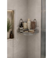 Paslanmaz Çelik Askılı Tek Katlı Üçgen Köşe Banyo Rafı