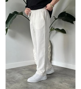 Premium Yıkamalı Keten Pantolon Beyaz
