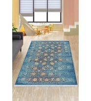 Mavi Modern Dokuma Pamuk Tabanlı Kaymaz Kilim KLM006
