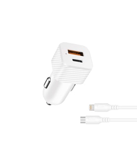 Araç İçi Hızlı Şarj Çakmaklık Adaptörü 3.0 USB Type-C Araç Şarj Cihazı Lightning Kablolu (Beyaz)