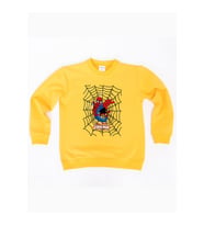 Spiderman baskılı örümcek adam pamuklu kumaş çocuk sweatshirt (Sarı)