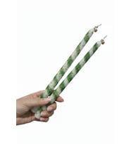 Yo&Ma Yılbaşı Temalı El Boyaması Çam Desenli Ince Dekoratif Mum – 2’li Set (Şamdan Mum) (Orman Yeşili)