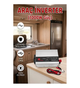 1000W Araç İnvertörü – 220V Ev Tipi Priz Çıkışlı Elektrik Dönüştürücü