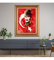 Altın Varaklı Çerçeveli Paspartulu Atatürk Tablo TR0657 (Gold)